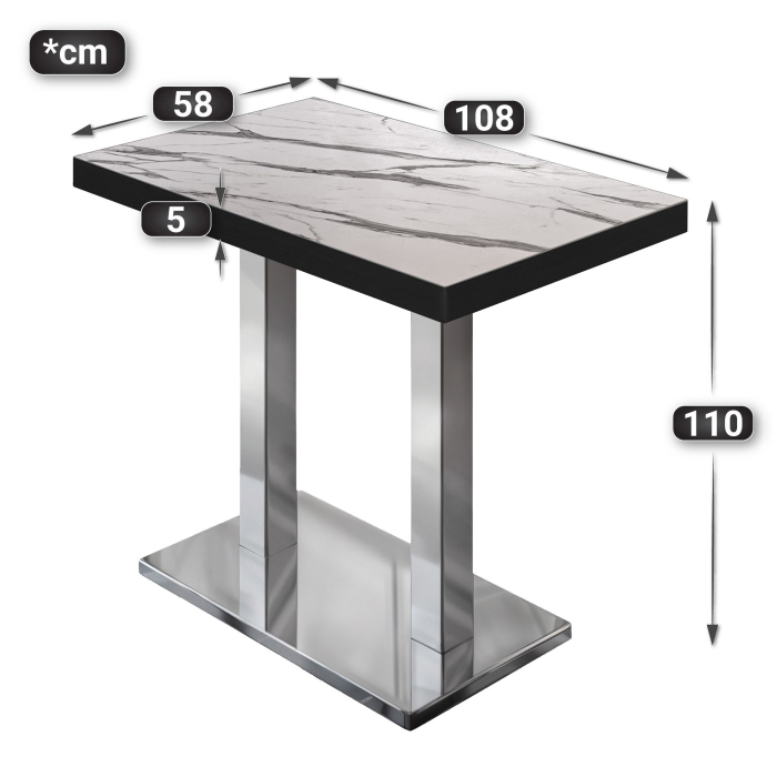 BM | Bistro Stehtavle | 110 x 60 x 110 cm | Rektangulær | Svart kant | Hvit marmor / Rustfritt stål BM | Bistro Stehtavle | 110 x 60 x 110 cm | Rektangulær | Svart kant | Hvit marmor / Rustfritt stål