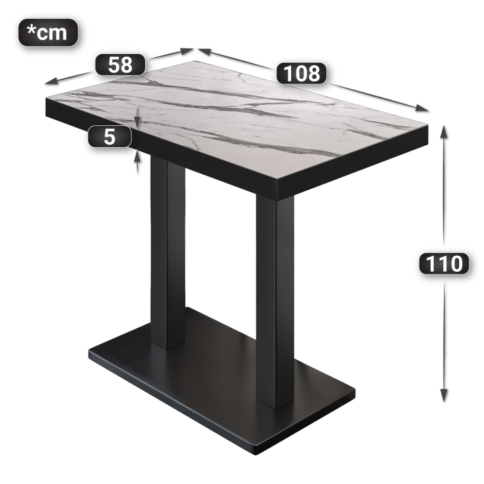 BM | Bistro Stehtisch | 110 x 60 x 110 cm | Rektangulær | Svart kant | Hvit marmor / Svart BM | Bistro Stehtisch | 110 x 60 x 110 cm | Rektangulær | Svart kant | Hvit marmor / Svart