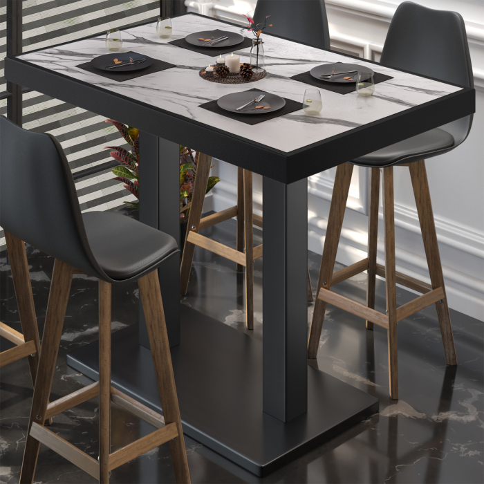 BM | Bistro Stehtisch | 110 x 60 x 110 cm | Rektangulær | Svart kant | Hvit marmor / Svart BM | Bistro Stehtisch | 110 x 60 x 110 cm | Rektangulær | Svart kant | Hvit marmor / Svart