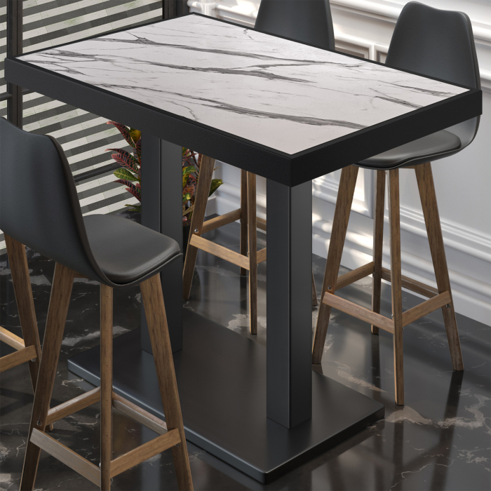 BM | Bistro Stehtisch | 110 x 60 x 110 cm | Rektangulær | Svart kant | Hvit marmor / Svart BM | Bistro Stehtisch | 110 x 60 x 110 cm | Rektangulær | Svart kant | Hvit marmor / Svart