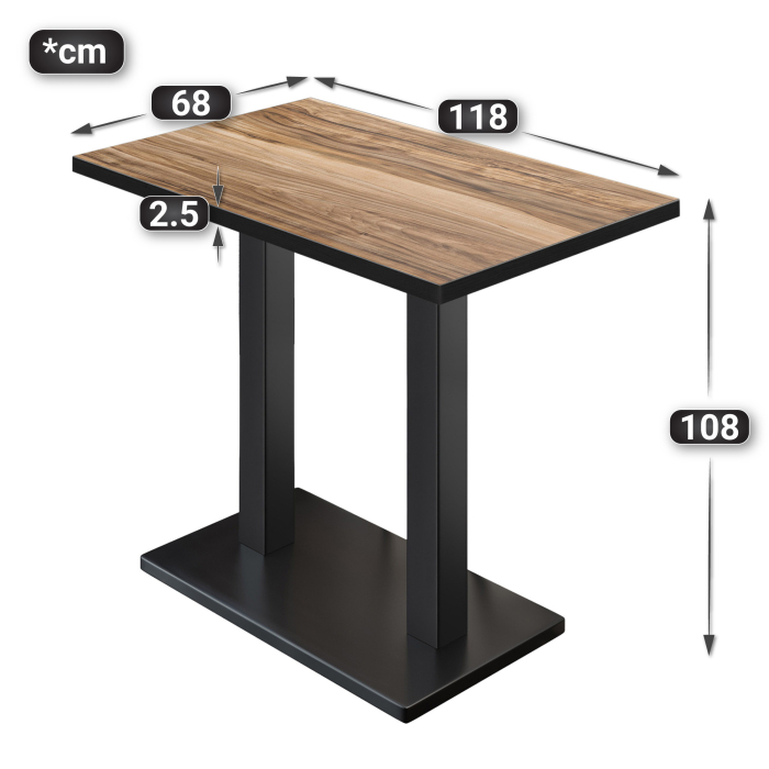 BM | Bistro Steh Table | 120 x 70 x 108 cm | Rektangulær | Svart kant | Sheesham / Svart BM | Bistro Steh Table | 120 x 70 x 108 cm | Rektangulær | Svart kant | Sheesham / Svart
