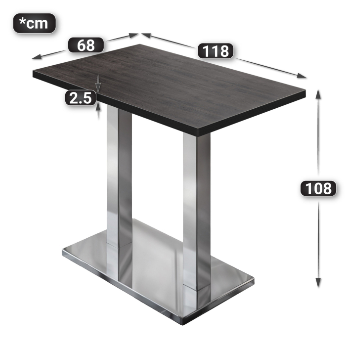 MBM | Bistro Stehtisk | 120 x 70 x 107,5 cm | Melamin | Wenge / Rustfritt stål MBM | Bistro Stehtisk | 120 x 70 x 107,5 cm | Melamin | Wenge / Rustfritt stål