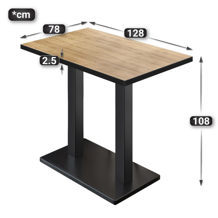 BM | Bistro Stehientoskab | 130 x 80 x 108 cm | Rektangulær | Svart kant | Eik / Svart BM | Bistro Stehientoskab | 130 x 80 x 108 cm | Rektangulær | Svart kant | Eik / Svart