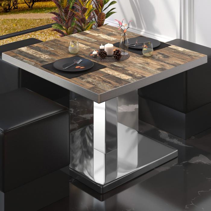 BM | Bistro salongbord | B:D:H 70 x 70 x 41 cm | Vintage gammelt / rustfritt stål