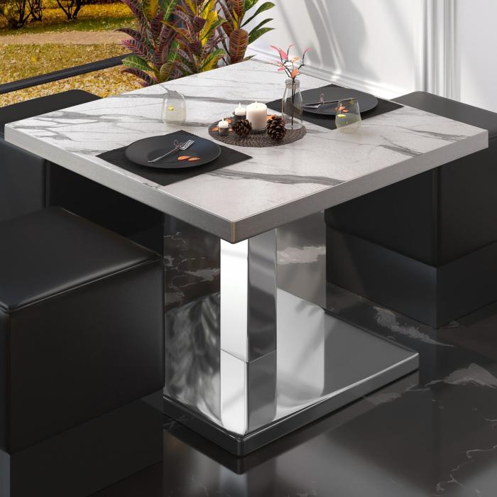 BM | Tavolo lounge bistrot | L:P:H 70 x 70 x 41 cm | Marmo bianco / acciaio inox BM | Tavolo lounge bistrot | L:P:H 70 x 70 x 41 cm | Marmo bianco / acciaio inox