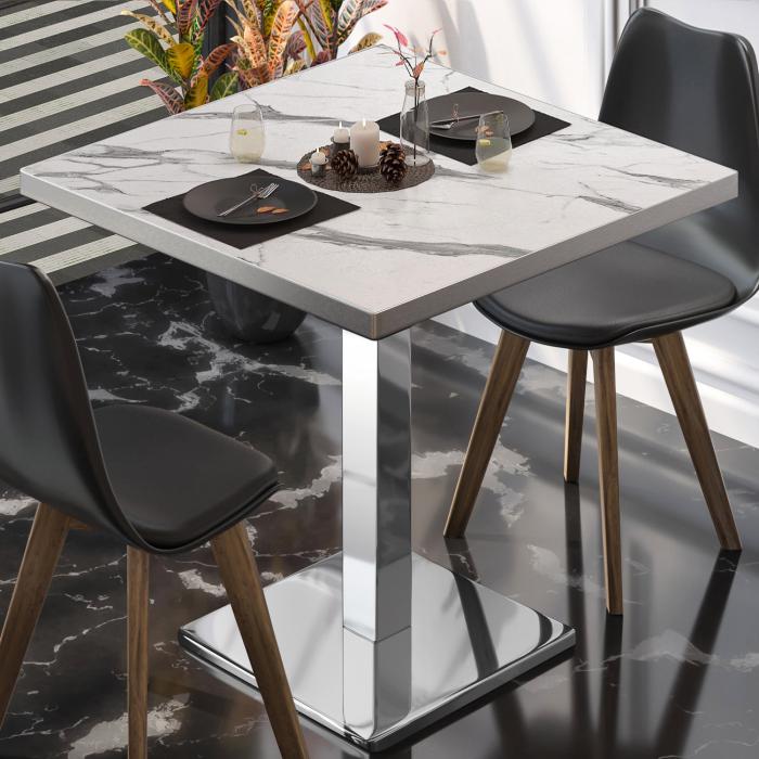 BM | Bistrobord | B:D:H 60 x 60 x 75 cm | Hvit marmor/rustfritt stål | Torget BM | Bistrobord | B:D:H 60 x 60 x 75 cm | Hvit marmor/rustfritt stål | Torget