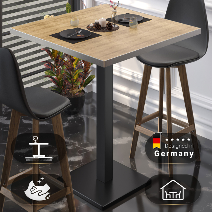 BM | Bistro Steh Bord | 70 x 70 x 108 cm | Kvadratisk | Rustfritt Stål Kant | Eik / Svart BM | Bistro Steh Bord | 70 x 70 x 108 cm | Kvadratisk | Rustfritt Stål Kant | Eik / Svart