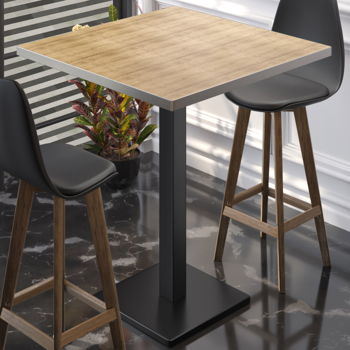 BM | Bistro Steh Bord | 70 x 70 x 108 cm | Kvadratisk | Rustfritt Stål Kant | Eik / Svart BM | Bistro Steh Bord | 70 x 70 x 108 cm | Kvadratisk | Rustfritt Stål Kant | Eik / Svart
