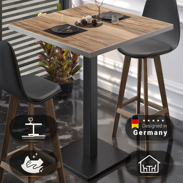 BM | Bistro Stehtisch | 70 x 70 x 108 cm | Kvadratisk | Rustfritt stål kant | Sheesham / Svart BM | Bistro Stehtisch | 70 x 70 x 108 cm | Kvadratisk | Rustfritt stål kant | Sheesham / Svart