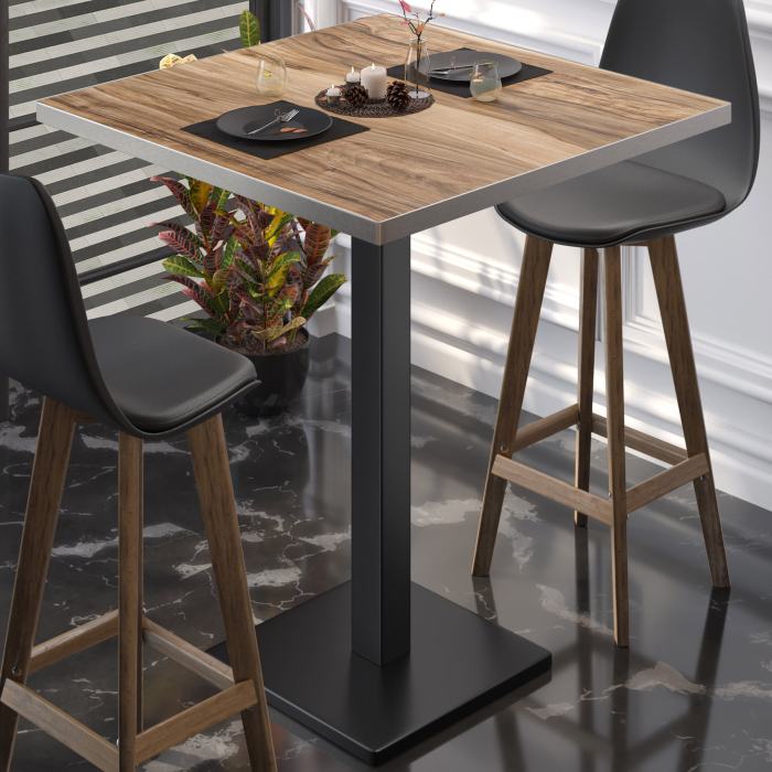 BM | Bistro Stehtisch | 70 x 70 x 108 cm | Kvadratisk | Rustfritt stål kant | Sheesham / Svart BM | Bistro Stehtisch | 70 x 70 x 108 cm | Kvadratisk | Rustfritt stål kant | Sheesham / Svart