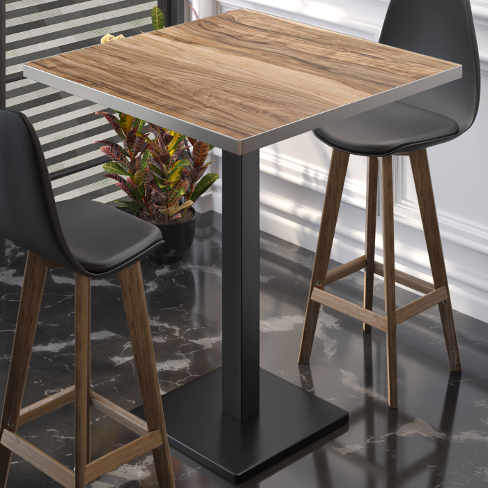 BM | Bistro Stehtisch | 70 x 70 x 108 cm | Kvadratisk | Rustfritt stål kant | Sheesham / Svart BM | Bistro Stehtisch | 70 x 70 x 108 cm | Kvadratisk | Rustfritt stål kant | Sheesham / Svart