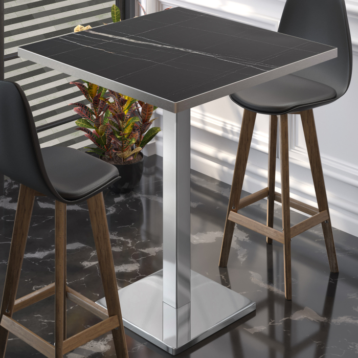 BM | Bistro Stehtbord | 70 x 70 x 108 cm | Firkantet | Rustfritt stål kant | Svart marmor / Rustfritt stål
