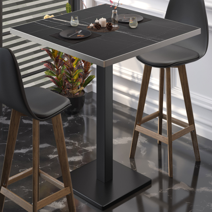 BM | Bistro Stehbord | 70 x 70 x 108 cm | Firkantet | Rustfritt stål kant | Svart marmor / svart BM | Bistro Stehbord | 70 x 70 x 108 cm | Firkantet | Rustfritt stål kant | Svart marmor / svart