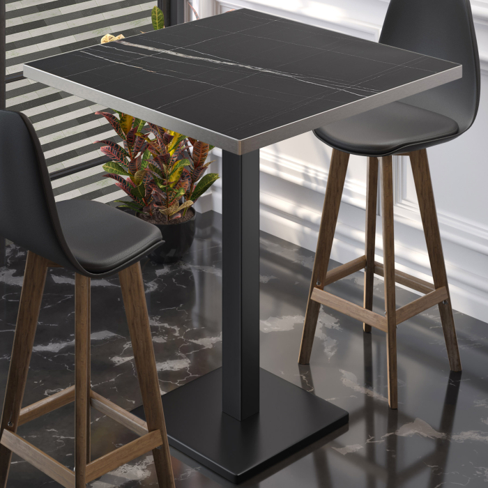 BM | Bistro Stehbord | 70 x 70 x 108 cm | Firkantet | Rustfritt stål kant | Svart marmor / svart BM | Bistro Stehbord | 70 x 70 x 108 cm | Firkantet | Rustfritt stål kant | Svart marmor / svart