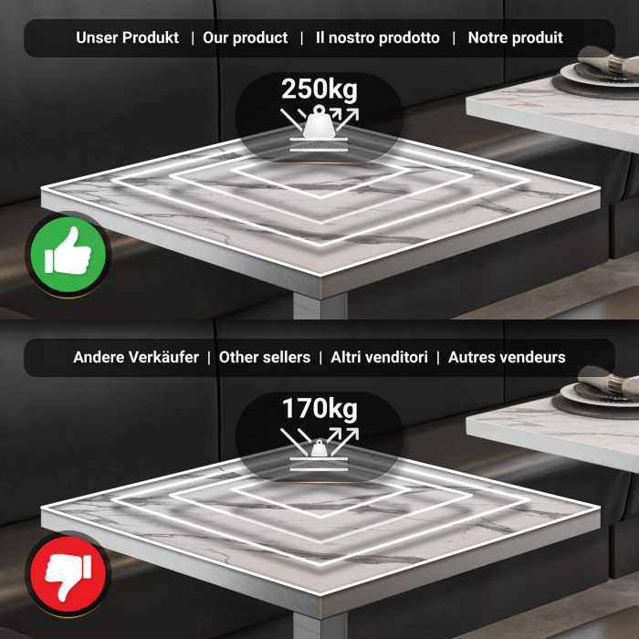 BM | Bistro Steh Bord | 70 x 70 x 108 cm | Firkantet | Rustfritt stål kant | Hvit marmor / rustfritt stål