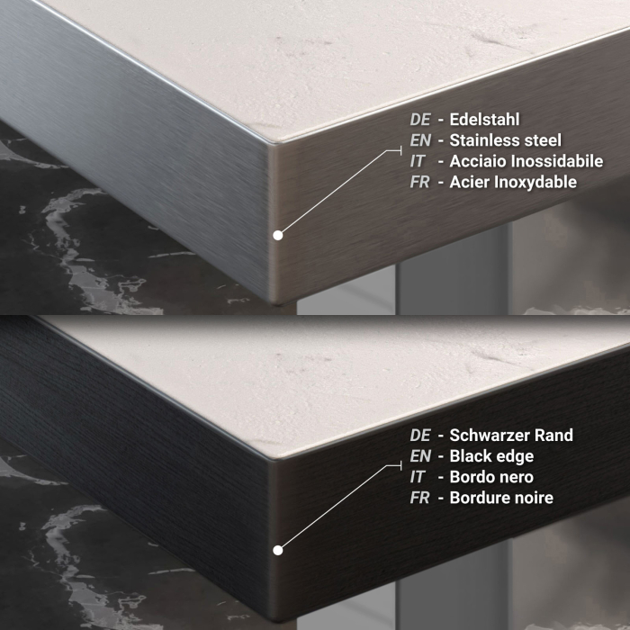 BM | Bistro Steh Bord | 70 x 70 x 108 cm | Firkantet | Rustfritt stål kant | Hvit marmor / rustfritt stål