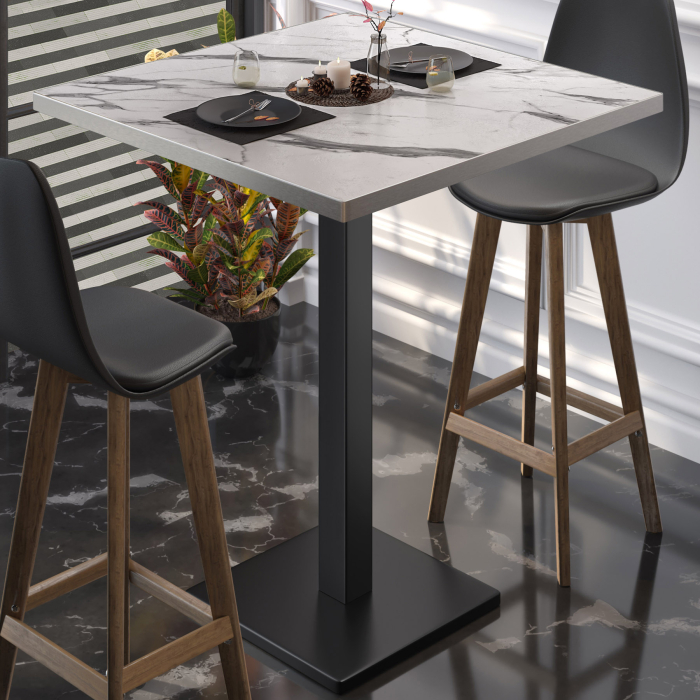 BM | Bistro Stehtisch | 70 x 70 x 108 cm | Firkantet | Rustfritt stål kant | Hvit marmor / Svart BM | Bistro Stehtisch | 70 x 70 x 108 cm | Firkantet | Rustfritt stål kant | Hvit marmor / Svart