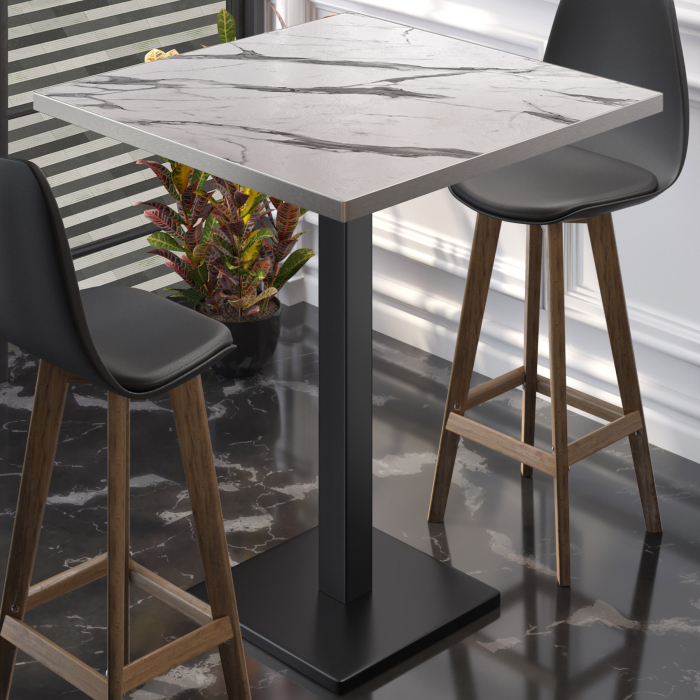 BM | Bistro Stehtisch | 70 x 70 x 108 cm | Firkantet | Rustfritt stål kant | Hvit marmor / Svart BM | Bistro Stehtisch | 70 x 70 x 108 cm | Firkantet | Rustfritt stål kant | Hvit marmor / Svart