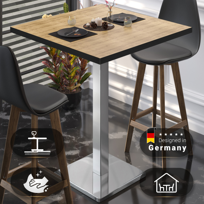 BM | Bistro Tavolo Alto | 60 x 60 x 108 cm | Quadrato | Bordo Nero | Rovere / Acciaio Inossidabile BM | Bistro Tavolo Alto | 60 x 60 x 108 cm | Quadrato | Bordo Nero | Rovere / Acciaio Inossidabile