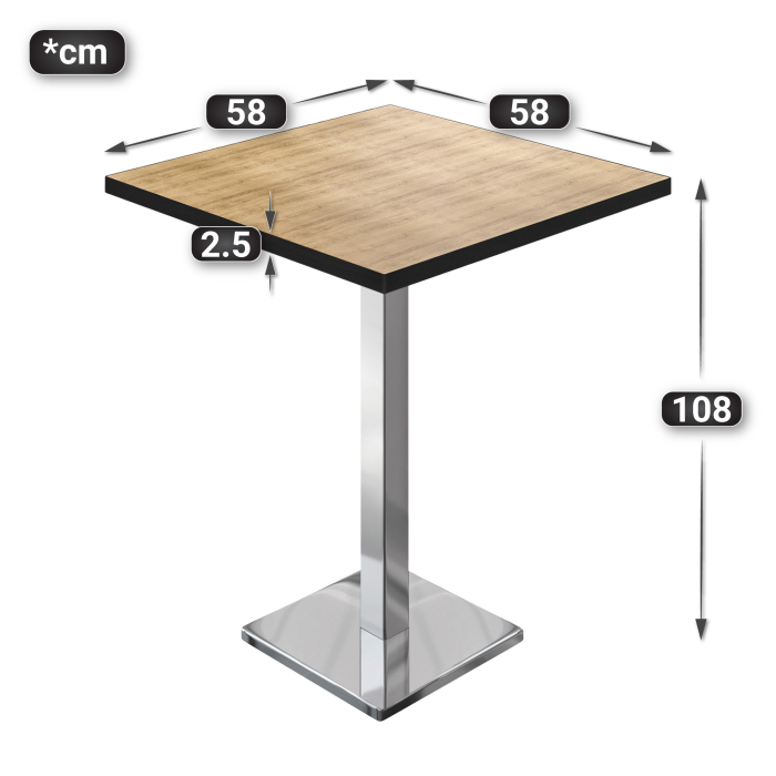 BM | Bistro Tavolo Alto | 60 x 60 x 108 cm | Quadrato | Bordo Nero | Rovere / Acciaio Inossidabile BM | Bistro Tavolo Alto | 60 x 60 x 108 cm | Quadrato | Bordo Nero | Rovere / Acciaio Inossidabile