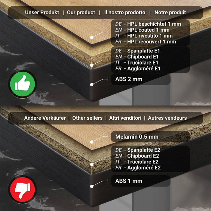 BM | Bistro Tavolo Alto | 60 x 60 x 108 cm | Quadrato | Bordo Nero | Rovere / Acciaio Inossidabile BM | Bistro Tavolo Alto | 60 x 60 x 108 cm | Quadrato | Bordo Nero | Rovere / Acciaio Inossidabile