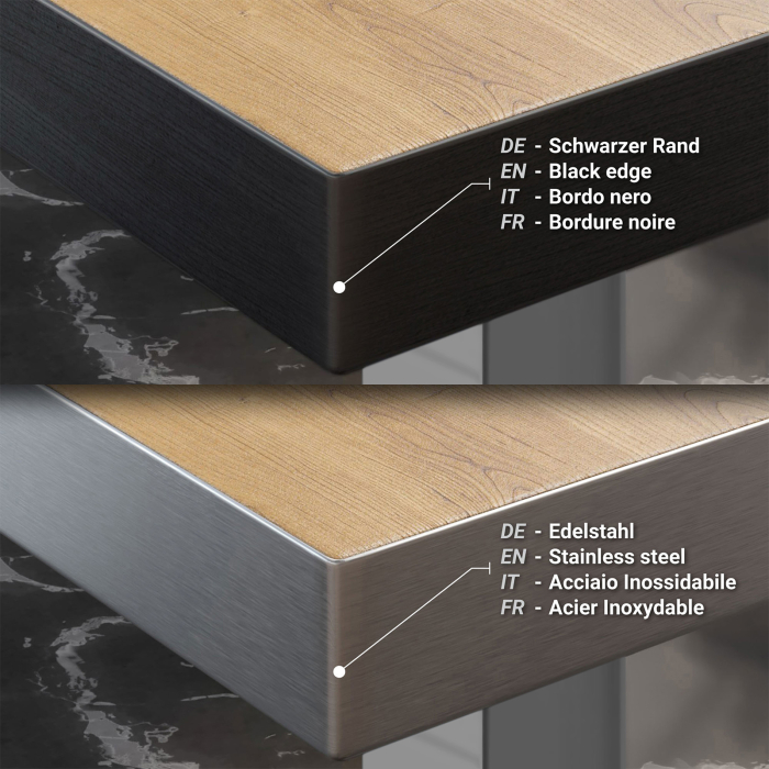 BM | Bistro Tavolo Alto | 60 x 60 x 108 cm | Quadrato | Bordo Nero | Rovere / Acciaio Inossidabile BM | Bistro Tavolo Alto | 60 x 60 x 108 cm | Quadrato | Bordo Nero | Rovere / Acciaio Inossidabile
