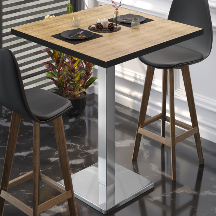 BM | Bistro Tavolo Alto | 60 x 60 x 108 cm | Quadrato | Bordo Nero | Rovere / Acciaio Inossidabile BM | Bistro Tavolo Alto | 60 x 60 x 108 cm | Quadrato | Bordo Nero | Rovere / Acciaio Inossidabile