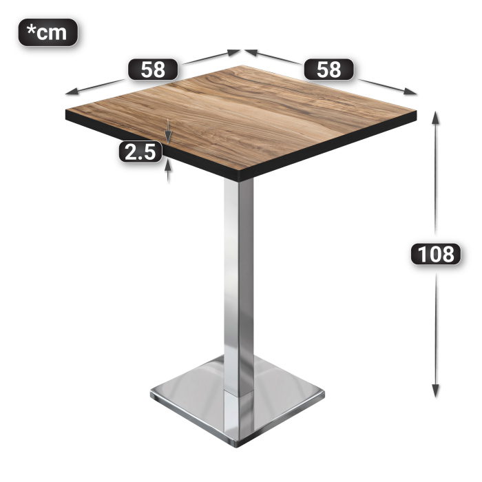 BM | Bistro Steharbeid | 60 x 60 x 108 cm | Firkantet | Svart kant | Sheesham / Rustfritt stål BM | Bistro Steharbeid | 60 x 60 x 108 cm | Firkantet | Svart kant | Sheesham / Rustfritt stål