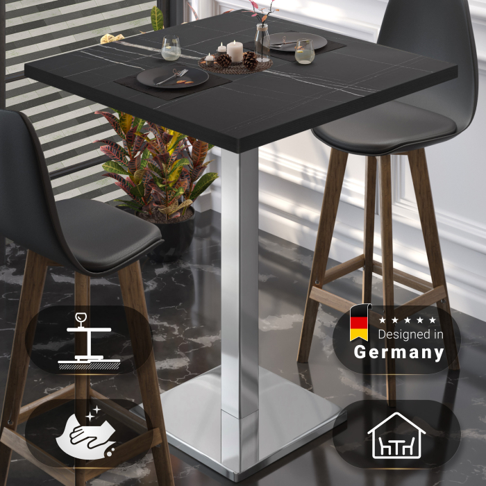 BM | Bistro Stehtabell | 70 x 70 x 108 cm | Firkantet | Svart kant | Svart marmor / Rustfritt stål BM | Bistro Stehtabell | 70 x 70 x 108 cm | Firkantet | Svart kant | Svart marmor / Rustfritt stål