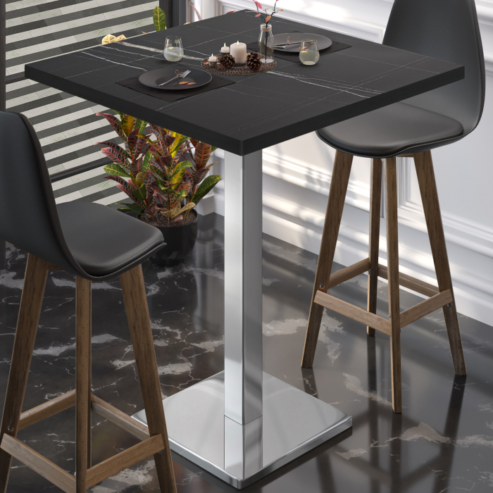 BM | Bistro Stehtabell | 70 x 70 x 108 cm | Firkantet | Svart kant | Svart marmor / Rustfritt stål BM | Bistro Stehtabell | 70 x 70 x 108 cm | Firkantet | Svart kant | Svart marmor / Rustfritt stål
