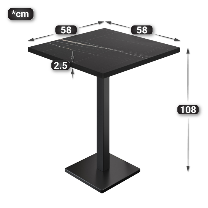 BM | Bistro Stehtisk | 60 x 60 x 108 cm | Firkantet | Svart kant | Svart marmor / Svart BM | Bistro Stehtisk | 60 x 60 x 108 cm | Firkantet | Svart kant | Svart marmor / Svart