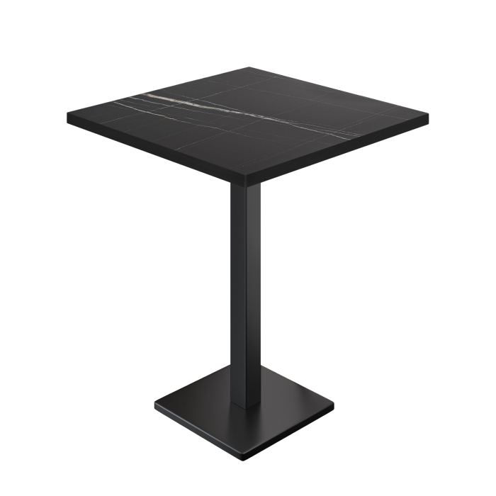 BM | Bistro Stehtisch | 60 x 60 x 108 cm | Quadratisch | Schwarzer Rand | Schwarz Marmor / Schwarz