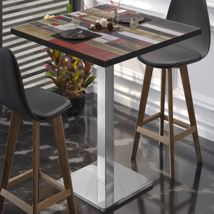 BM | Bistro Stehtabell | 70 x 70 x 108 cm | Kvadratisk | Svart kant | Vintage fargerik / Rustfritt stål BM | Bistro Stehtabell | 70 x 70 x 108 cm | Kvadratisk | Svart kant | Vintage fargerik / Rustfritt stål