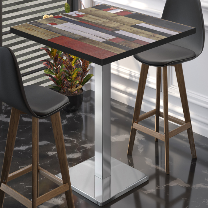 BM | Bistro Stehtabell | 70 x 70 x 108 cm | Kvadratisk | Svart kant | Vintage fargerik / Rustfritt stål BM | Bistro Stehtabell | 70 x 70 x 108 cm | Kvadratisk | Svart kant | Vintage fargerik / Rustfritt stål