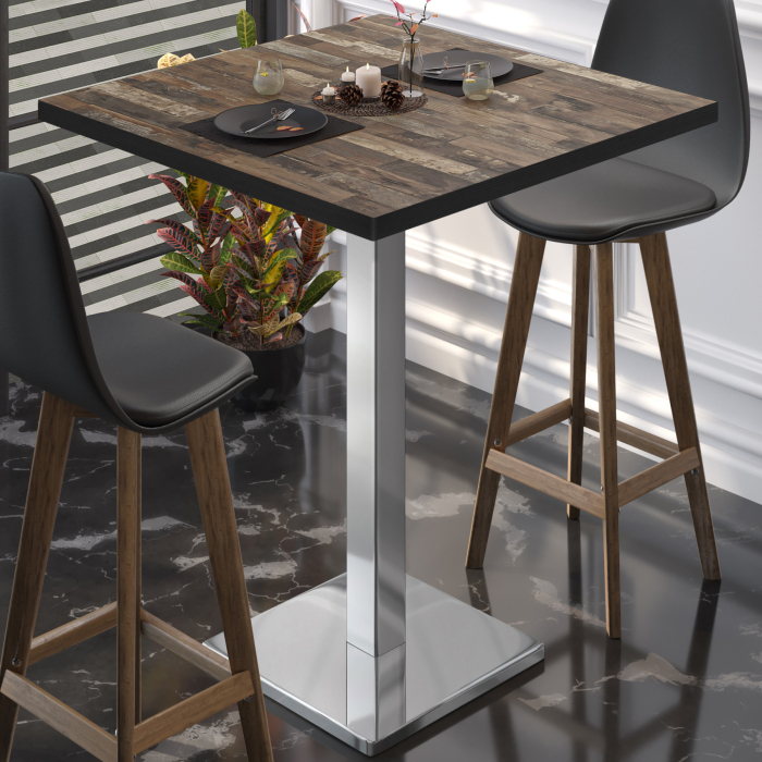 BM | Bistro Steht bord | 70 x 70 x 108 cm | Firkantet | Svart kant | Vintage gammel / Rustfritt stål BM | Bistro Steht bord | 70 x 70 x 108 cm | Firkantet | Svart kant | Vintage gammel / Rustfritt stål