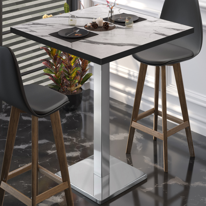 BM | Bistro Steht bord | 70 x 70 x 108 cm | Firkantet | Svart kant | Hvit marmor / rustfritt stål BM | Bistro Steht bord | 70 x 70 x 108 cm | Firkantet | Svart kant | Hvit marmor / rustfritt stål