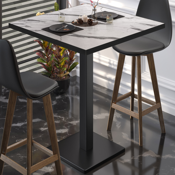 BM | Tavolo Bistro | 80 x 80 x 108 cm | Quadrato | Bordo Nero | Marmo Bianco / Nero BM | Tavolo Bistro | 80 x 80 x 108 cm | Quadrato | Bordo Nero | Marmo Bianco / Nero