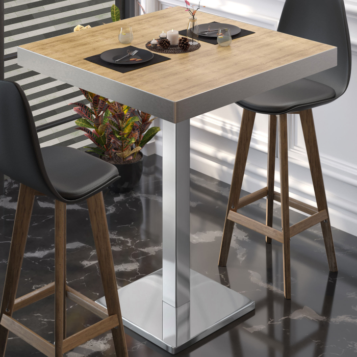 BM | Bistro Steht bord | 70 x 70 x 110 cm | Firkantet | Rustfritt stål kant | Eik / rustfritt stål BM | Bistro Steht bord | 70 x 70 x 110 cm | Firkantet | Rustfritt stål kant | Eik / rustfritt stål