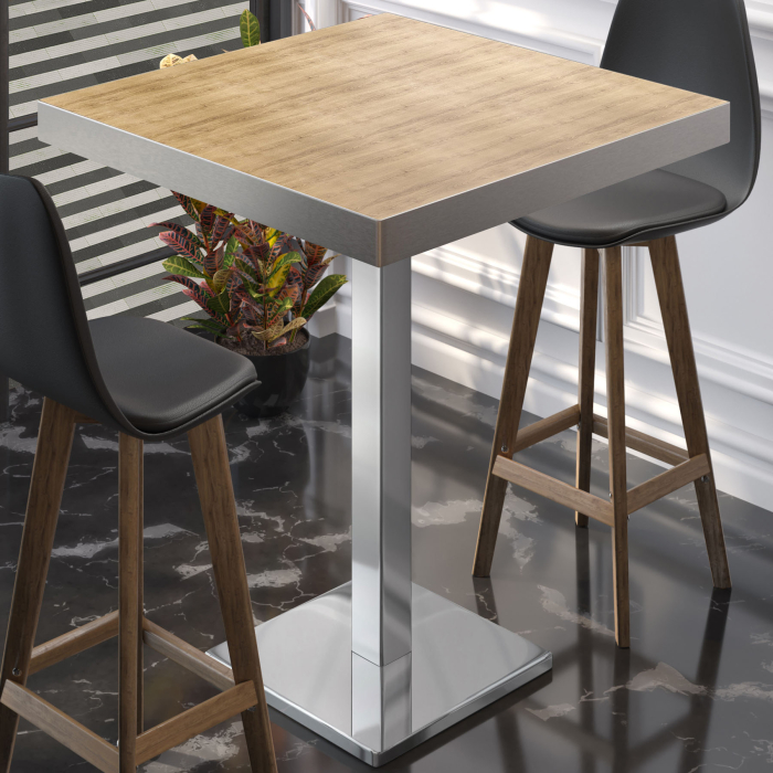 BM | Bistro Steht bord | 70 x 70 x 110 cm | Firkantet | Rustfritt stål kant | Eik / rustfritt stål BM | Bistro Steht bord | 70 x 70 x 110 cm | Firkantet | Rustfritt stål kant | Eik / rustfritt stål