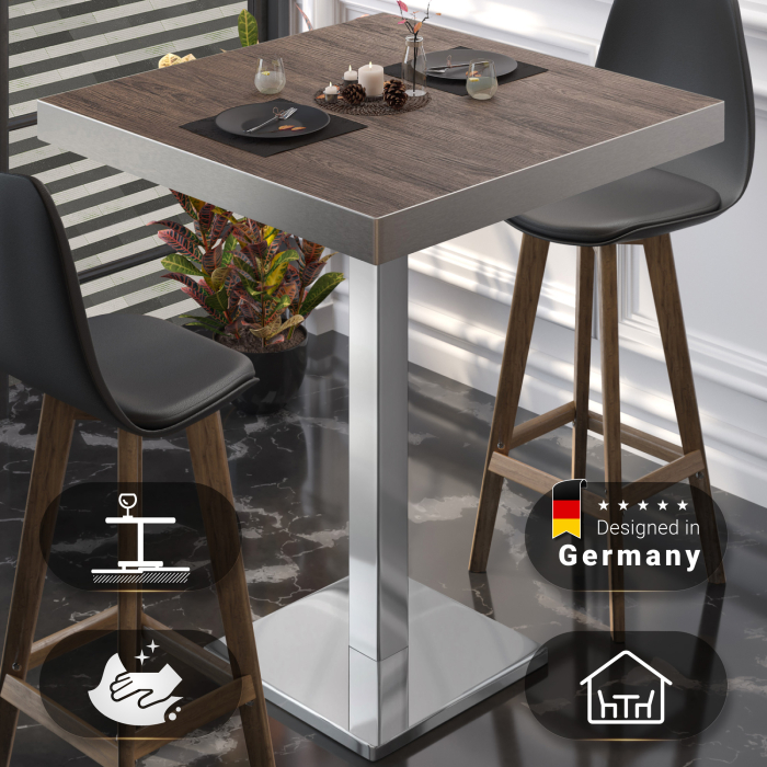 BM | Bistro Stebord | 70 x 70 x 110 cm | Firkantet | Rustfritt stål kant | Light Wenge / Rustfritt stål
