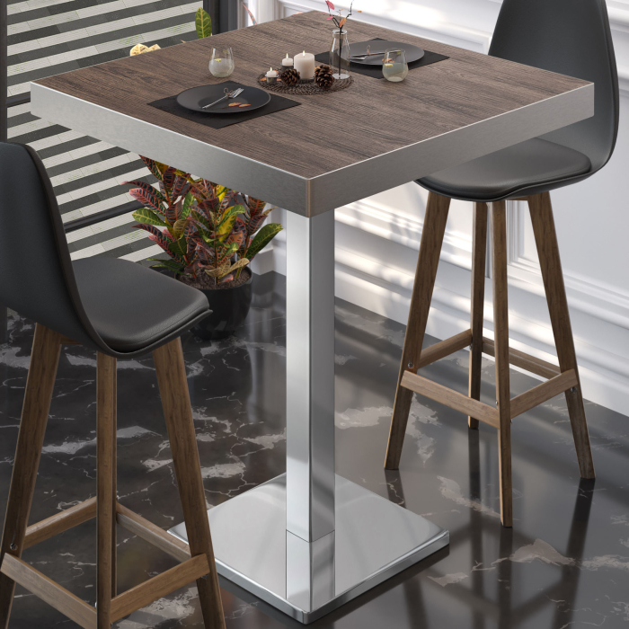 BM | Bistro Stebord | 70 x 70 x 110 cm | Firkantet | Rustfritt stål kant | Light Wenge / Rustfritt stål