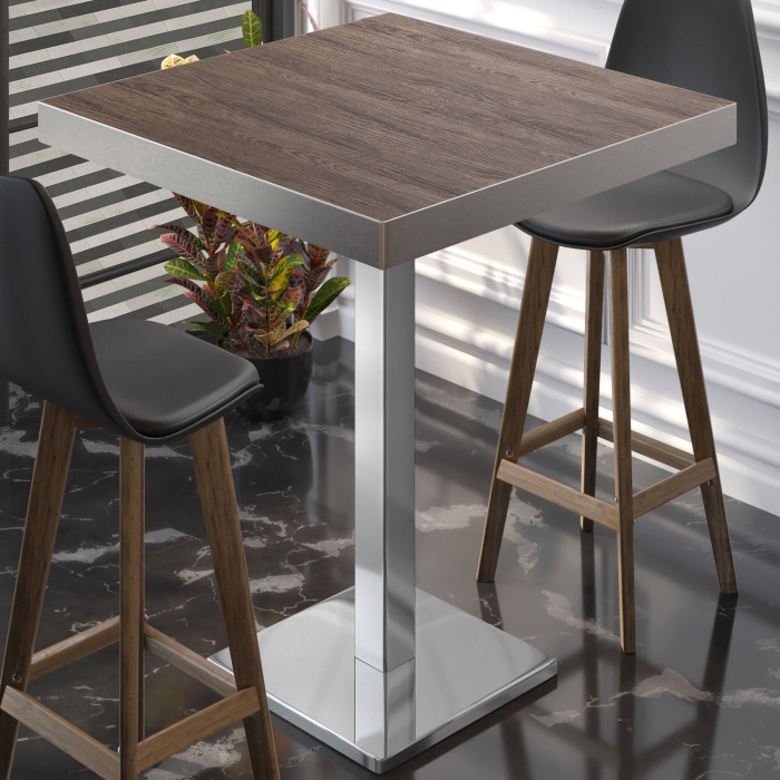 BM | Bistro Stebord | 70 x 70 x 110 cm | Firkantet | Rustfritt stål kant | Light Wenge / Rustfritt stål