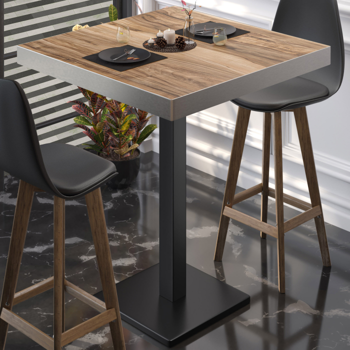 BM | Bistro Stehtisch | 70 x 70 x 110 cm | Kvadratisk | Rustfritt stål kant | Sheesham / Svart