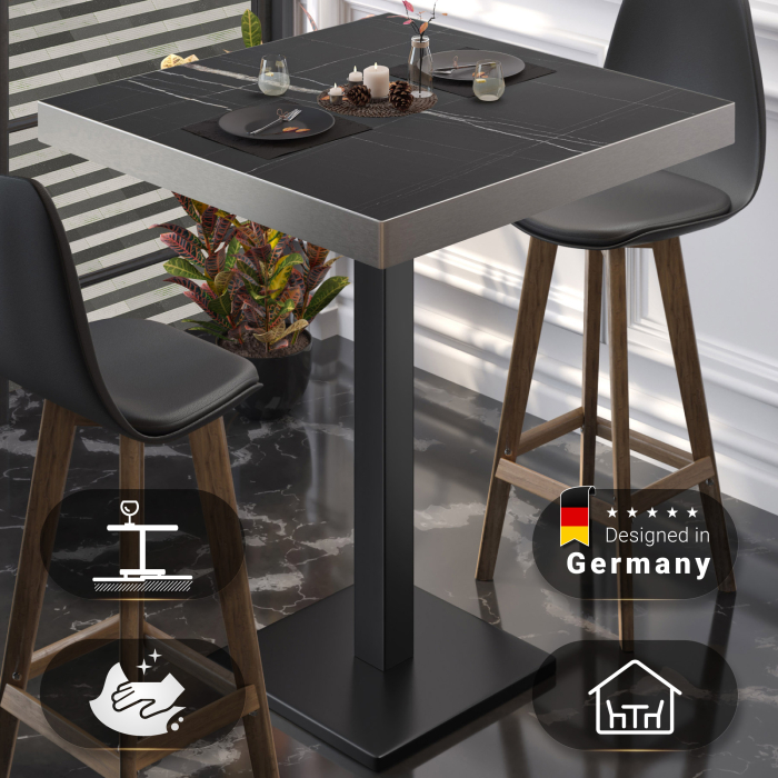 BM | Bistro Stehtplass | 70 x 70 x 110 cm | Firkantet | Rustfritt stål kant | Svart marmor / Svart BM | Bistro Stehtplass | 70 x 70 x 110 cm | Firkantet | Rustfritt stål kant | Svart marmor / Svart