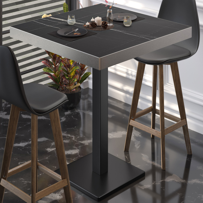 BM | Bistro Stehtplass | 70 x 70 x 110 cm | Firkantet | Rustfritt stål kant | Svart marmor / Svart BM | Bistro Stehtplass | 70 x 70 x 110 cm | Firkantet | Rustfritt stål kant | Svart marmor / Svart