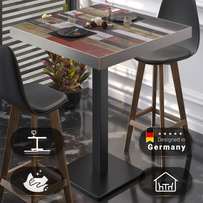 BM | Bistro Stehtisk | 70 x 70 x 110 cm | Firkantet | Rustfritt stål kant | Vintage Fargerik / Svart BM | Bistro Stehtisk | 70 x 70 x 110 cm | Firkantet | Rustfritt stål kant | Vintage Fargerik / Svart