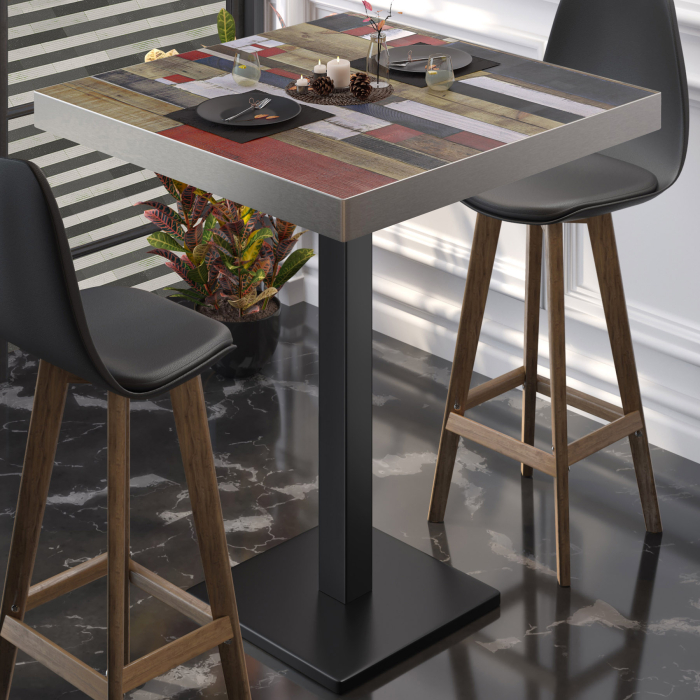 BM | Bistro Stehtisk | 70 x 70 x 110 cm | Firkantet | Rustfritt stål kant | Vintage Fargerik / Svart BM | Bistro Stehtisk | 70 x 70 x 110 cm | Firkantet | Rustfritt stål kant | Vintage Fargerik / Svart