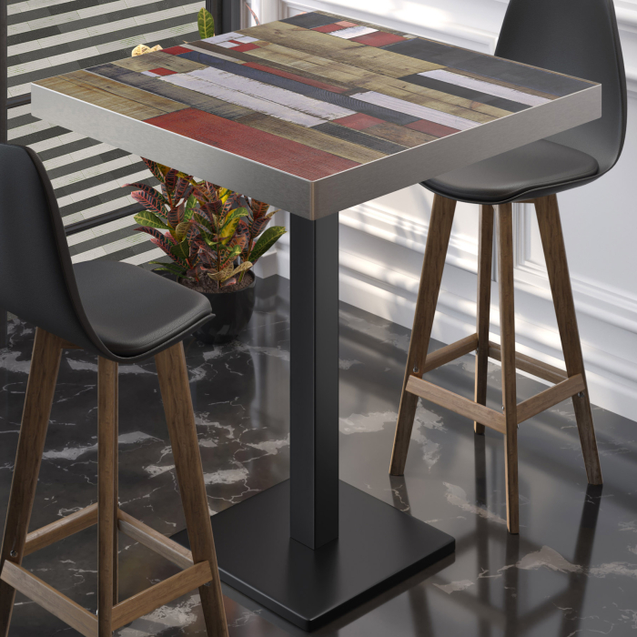 BM | Bistro Stehtisk | 70 x 70 x 110 cm | Firkantet | Rustfritt stål kant | Vintage Fargerik / Svart BM | Bistro Stehtisk | 70 x 70 x 110 cm | Firkantet | Rustfritt stål kant | Vintage Fargerik / Svart