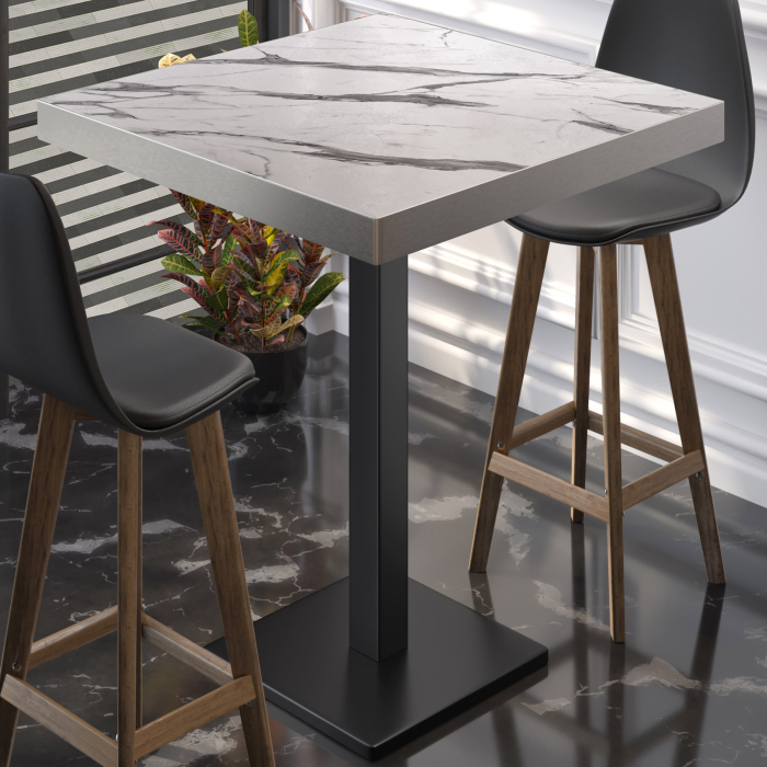 BM | Bistro Stehtbord | 70 x 70 x 110 cm | Kvadratisk | Rustfritt stål kant | Hvit marmor / Svart BM | Bistro Stehtbord | 70 x 70 x 110 cm | Kvadratisk | Rustfritt stål kant | Hvit marmor / Svart
