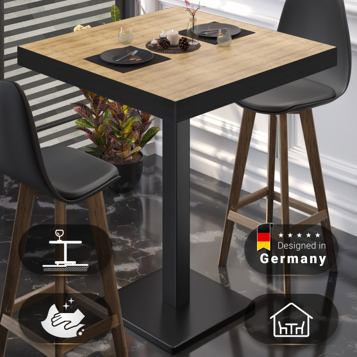 BM | Bistro Steht bord | 80 x 80 x 110 cm | Kvadratisk | Svart kant | Eik / Svart